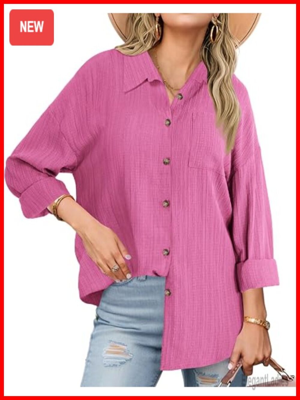 Button Down Shirt Long Sleeve Textured Gauze with Pocket Blouse